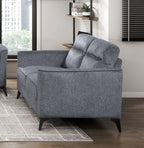 Modern Living Room Sofa Set 3pc Sofa Loveseat Chair Dark Gray Microfiber Upholstery Comfortable Cushion Seat Black Metal Legs Contemporary Furniture
