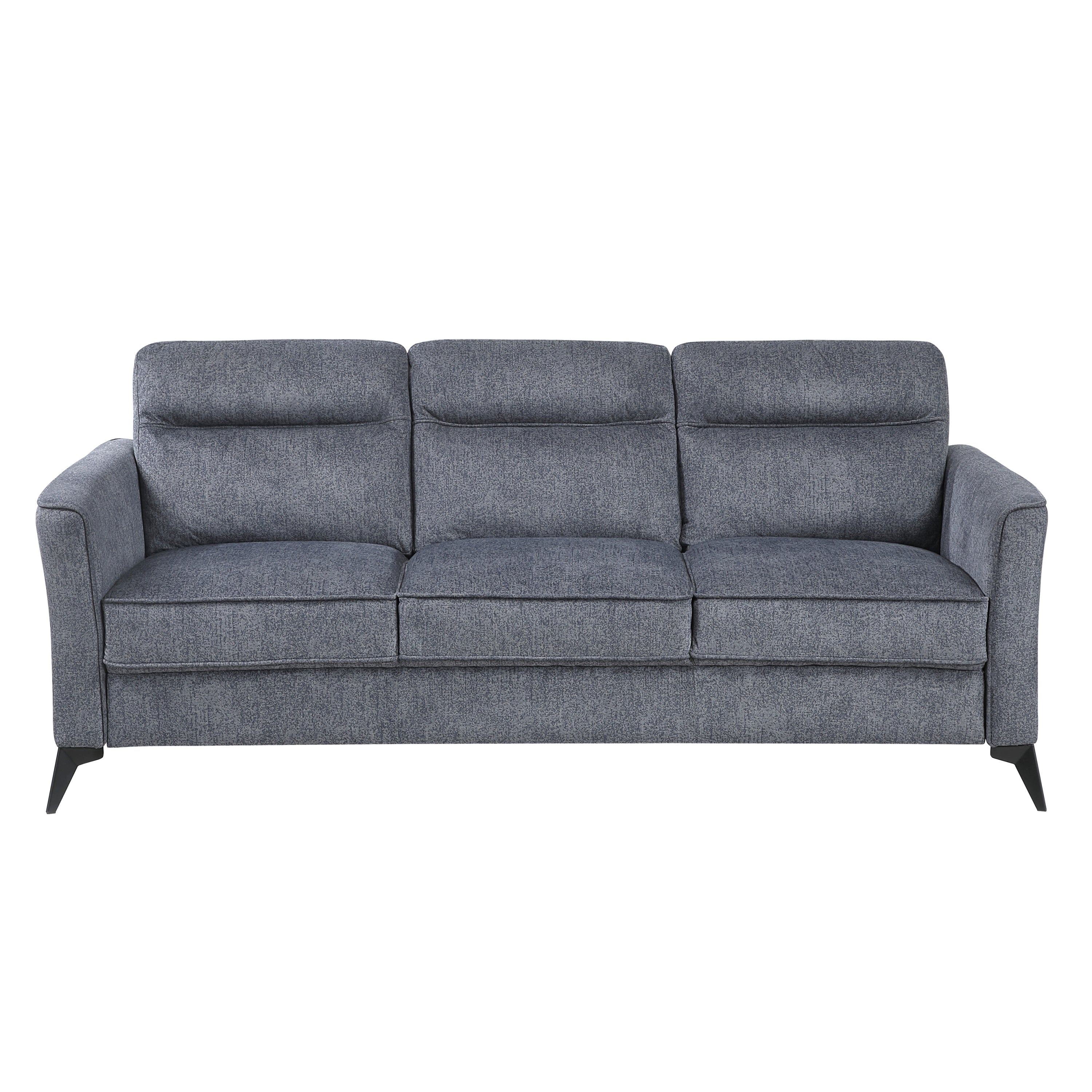 Modern Living Room Sofa Set 3pc Sofa Loveseat Chair Dark Gray Microfiber Upholstery Comfortable Cushion Seat Black Metal Legs Contemporary Furniture