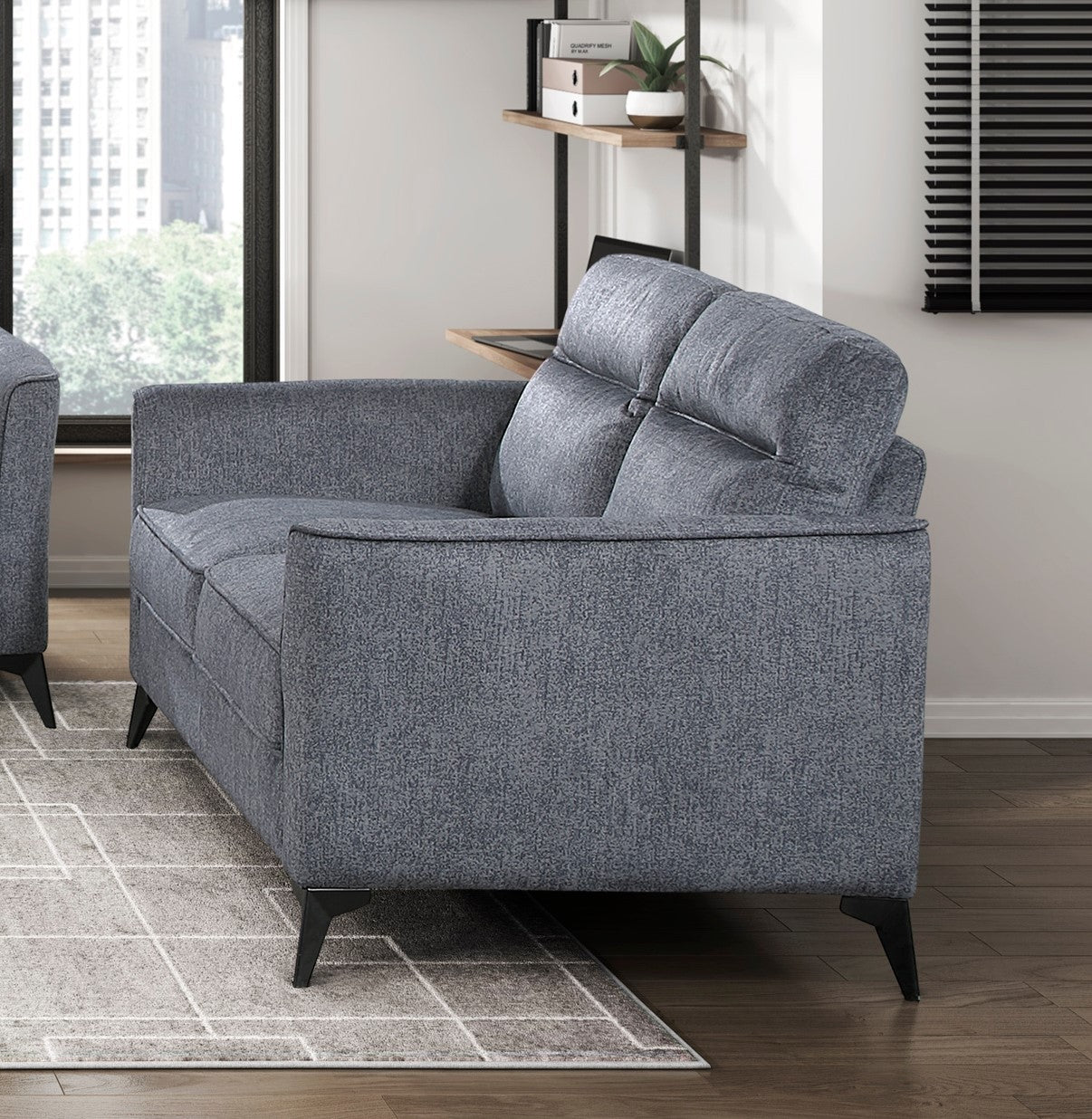 Modern Living Room Loveseat Dark Gray Microfiber Upholstery Comfortable Cushion Seat Black Metal Legs Contemporary Furniture 1pc