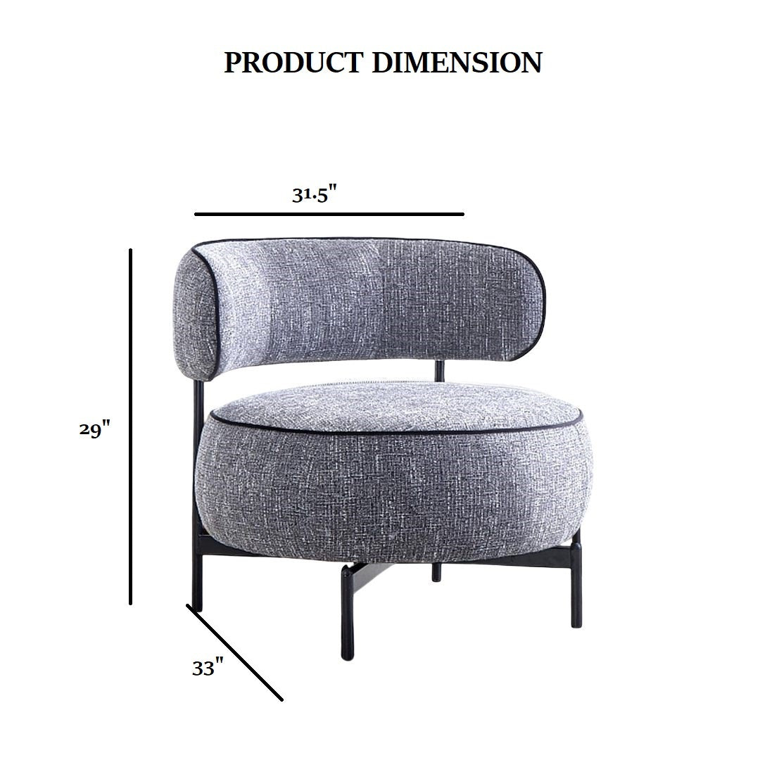 Contemporary Style Swivel Chair Dark Gray Finish Metal Legs Curved Backrest Contrast Welt Accent Chair