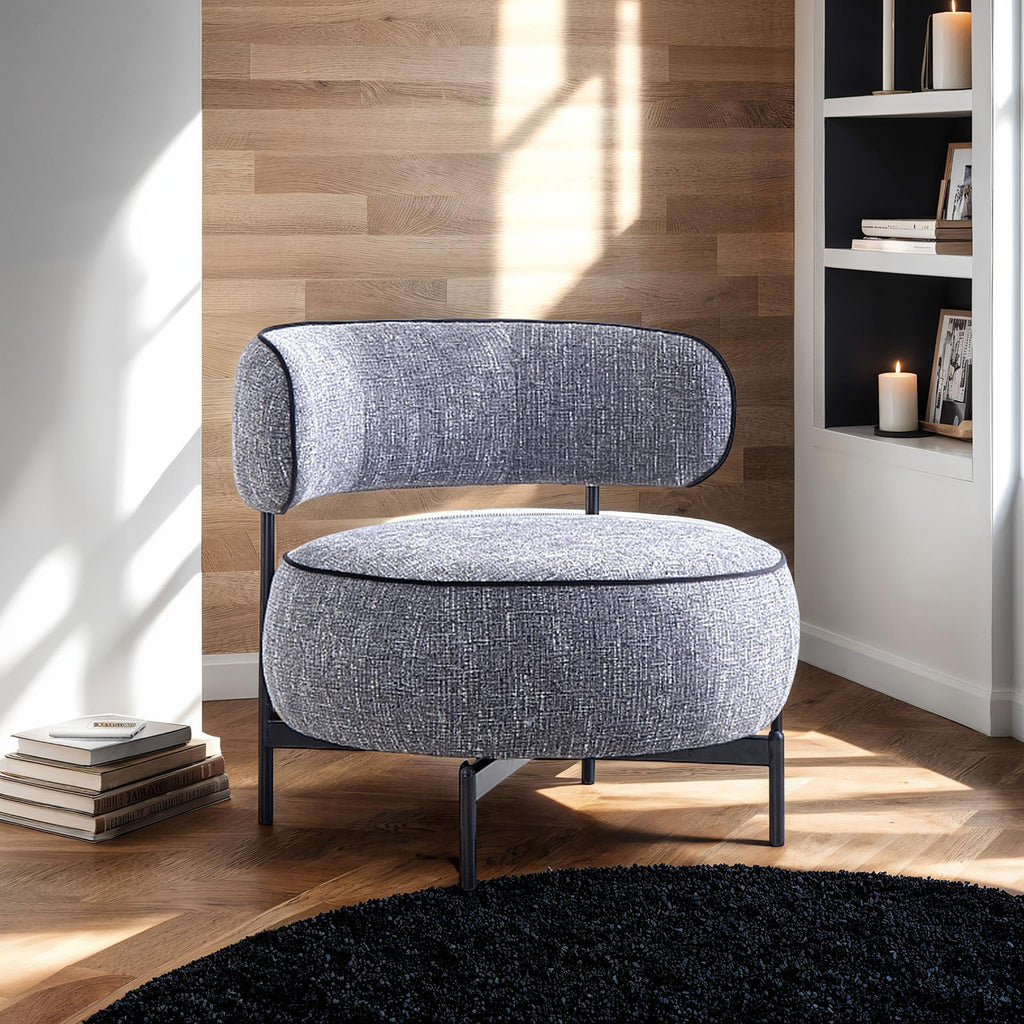 Contemporary Style Swivel Chair Dark Gray Finish Metal Legs Curved Backrest Contrast Welt Accent Chair