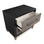 1pc Contemporary Dark Wood Finish Brushed Gold Hardware Tapered Legs Two-Drawers Nightstand Wooden