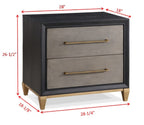 1pc Contemporary Dark Wood Finish Brushed Gold Hardware Tapered Legs Two-Drawers Nightstand Wooden