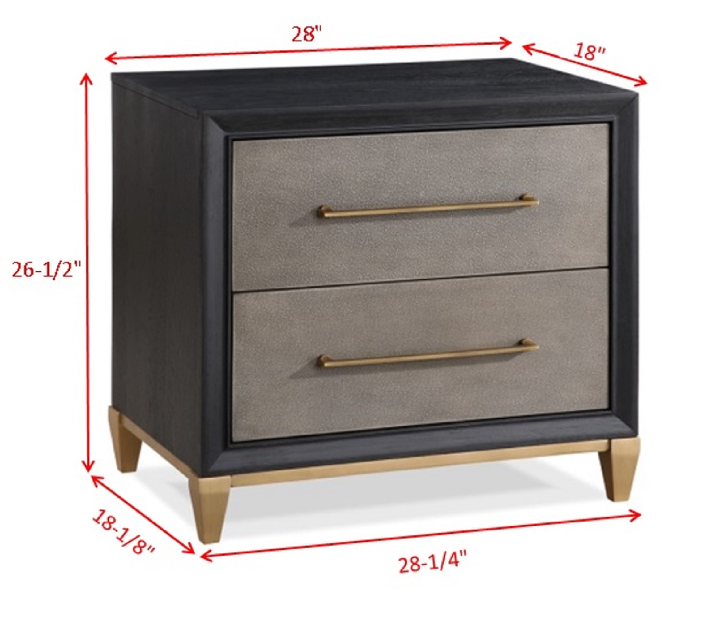 1pc Contemporary Dark Wood Finish Brushed Gold Hardware Tapered Legs Two-Drawers Nightstand Wooden