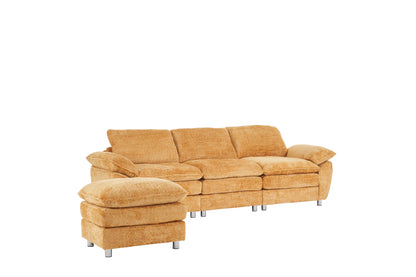Modern Deep 3-Seat Sofa Couch with Ottoman, Polyester Sofa Sleeper Comfy Upholstered Furniture for Living Room, Apartment, Studio, Office,Yellow