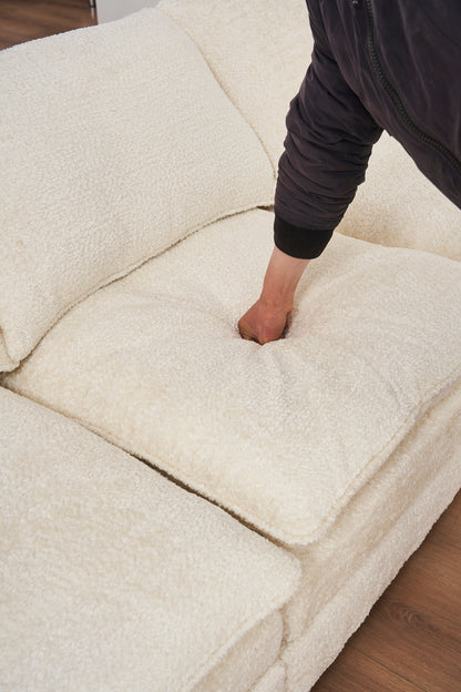 Modern Deep 3-Seat Sofa Couch with Ottoman, Polyester Sofa Sleeper Comfy Upholstered Furniture for Living Room, Apartment, Studio, Office, Beige