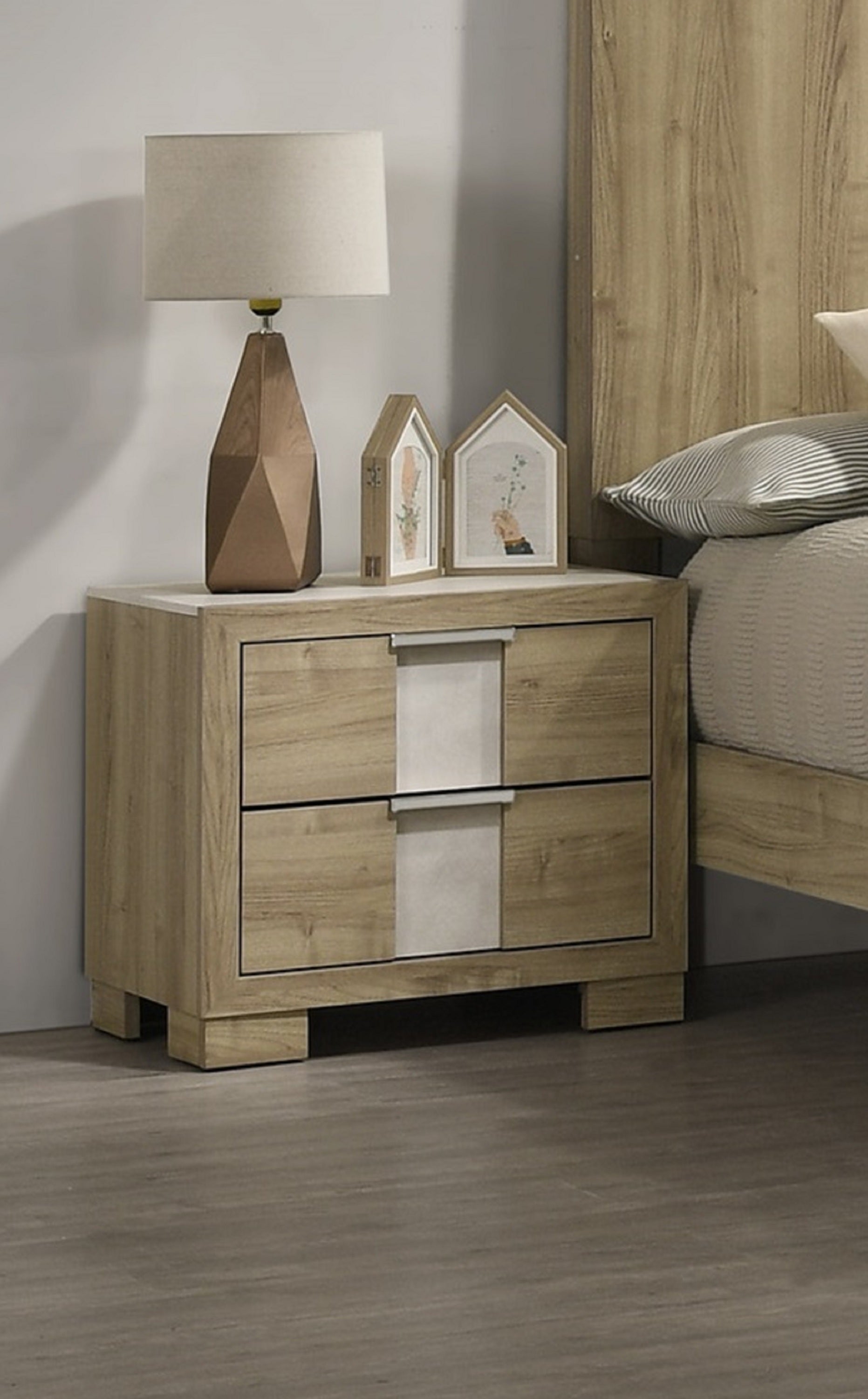 1pc Driftwood Nightstand Two Drawer Wooden Bedroom Furniture