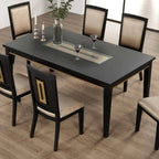 7pc Dining Set Contemporary Espresso Dining Table Glass Insert Top 6x Chairs Wooden Kitchen Dining Room Furniture