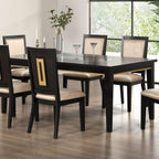 7pc Dining Set Contemporary Espresso Dining Table Glass Insert Top 6x Chairs Wooden Kitchen Dining Room Furniture