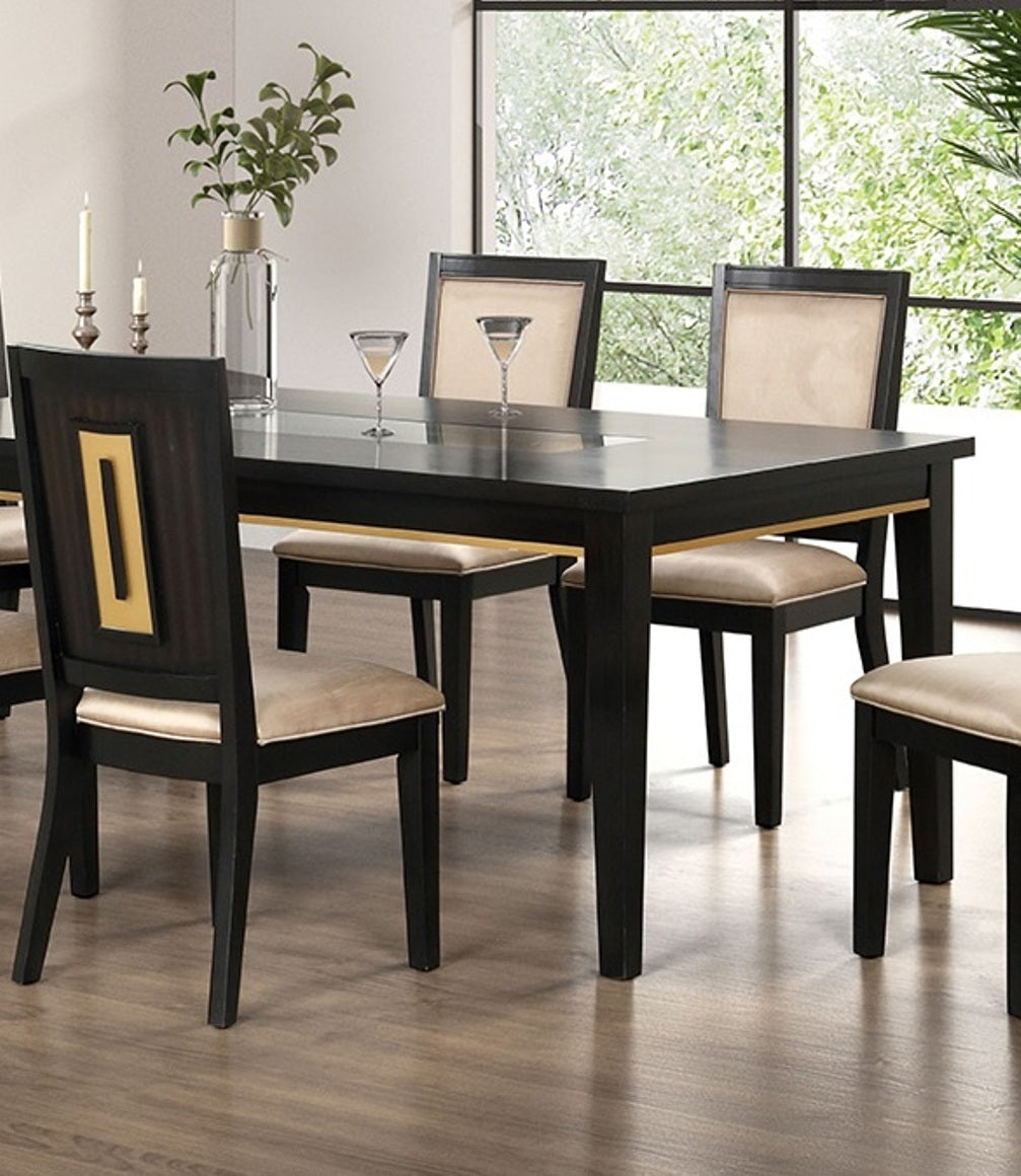 7pc Dining Set Contemporary Espresso Dining Table Glass Insert Top 6x Chairs Wooden Kitchen Dining Room Furniture
