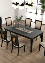 7pc Dining Set Contemporary Espresso Dining Table Glass Insert Top 6x Chairs Wooden Kitchen Dining Room Furniture