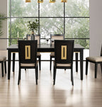 7pc Dining Set Contemporary Espresso Dining Table Glass Insert Top 6x Chairs Wooden Kitchen Dining Room Furniture