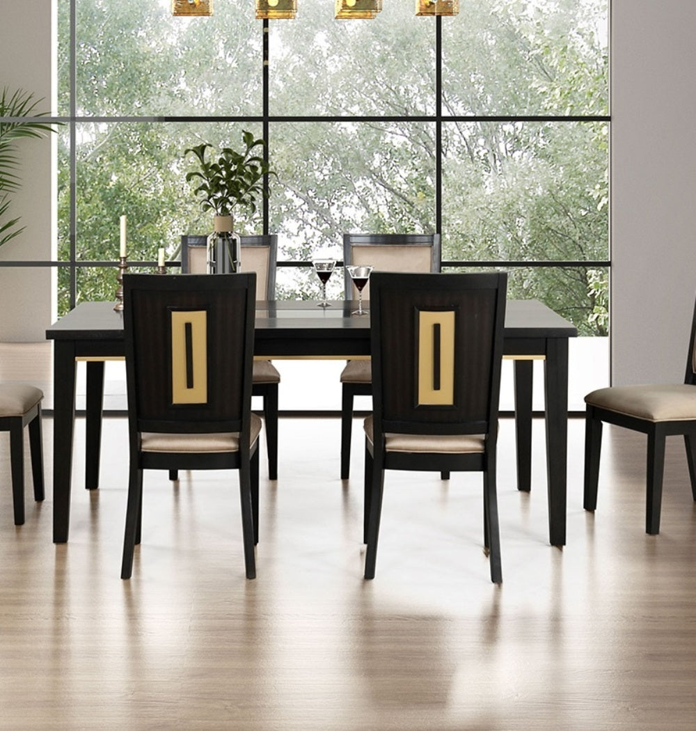 7pc Dining Set Contemporary Espresso Dining Table Glass Insert Top 6x Chairs Wooden Kitchen Dining Room Furniture