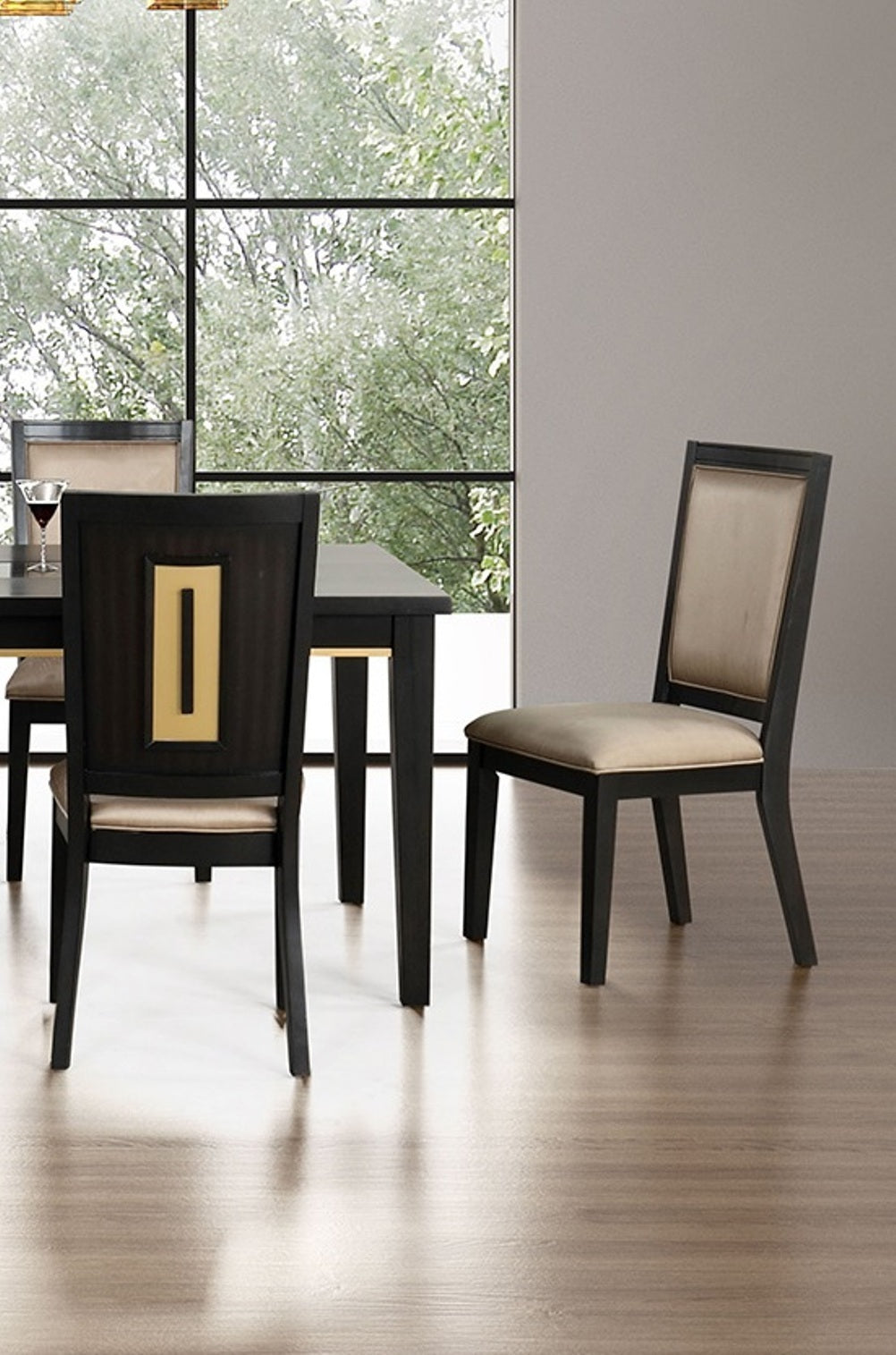 7pc Dining Set Contemporary Espresso Dining Table Glass Insert Top 6x Chairs Wooden Kitchen Dining Room Furniture