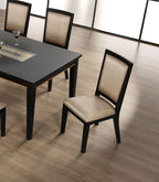 7pc Dining Set Contemporary Espresso Dining Table Glass Insert Top 6x Chairs Wooden Kitchen Dining Room Furniture