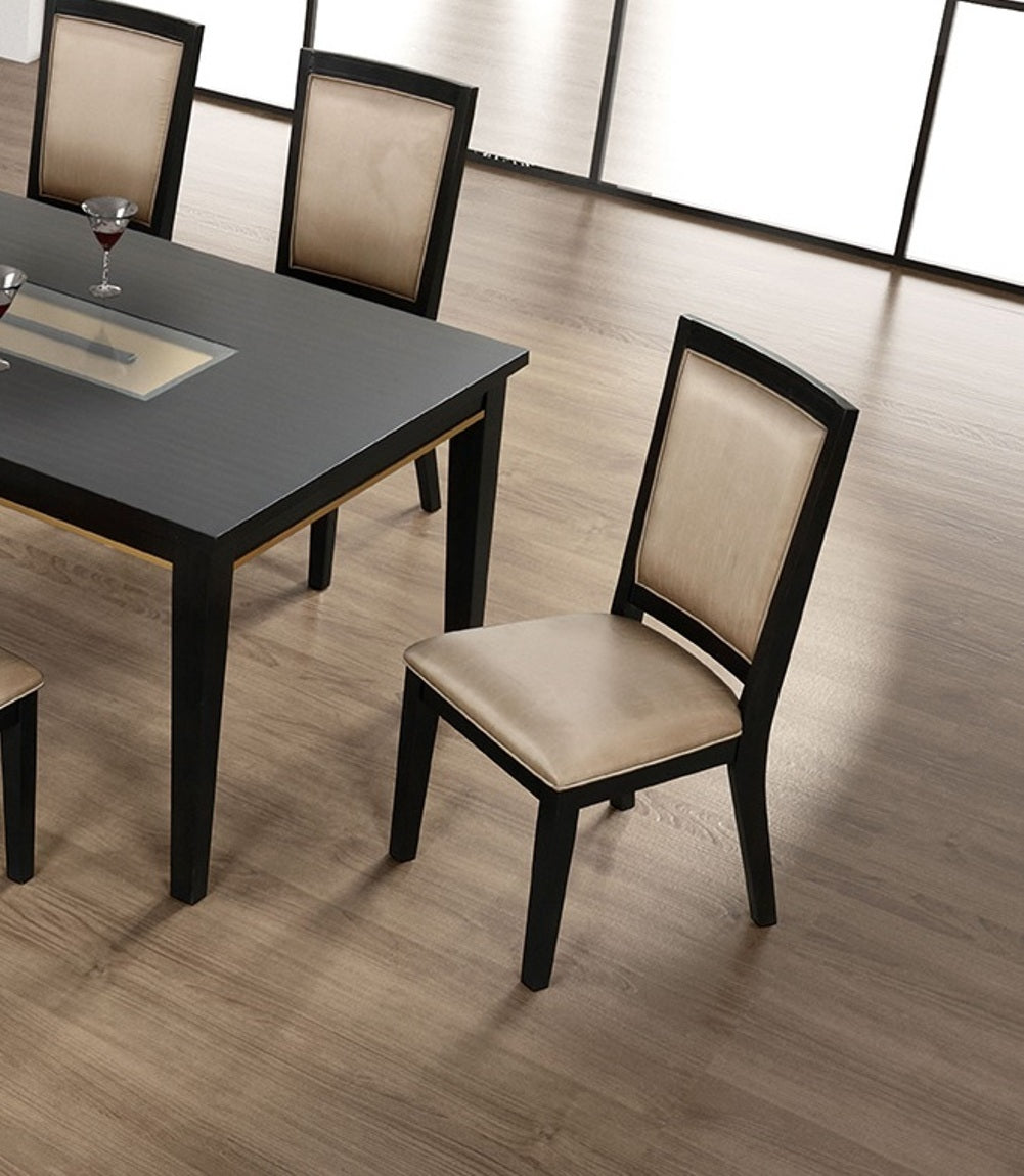 7pc Dining Set Contemporary Espresso Dining Table Glass Insert Top 6x Chairs Wooden Kitchen Dining Room Furniture