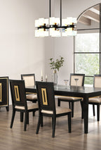 7pc Dining Set Contemporary Espresso Dining Table Glass Insert Top 6x Chairs Wooden Kitchen Dining Room Furniture