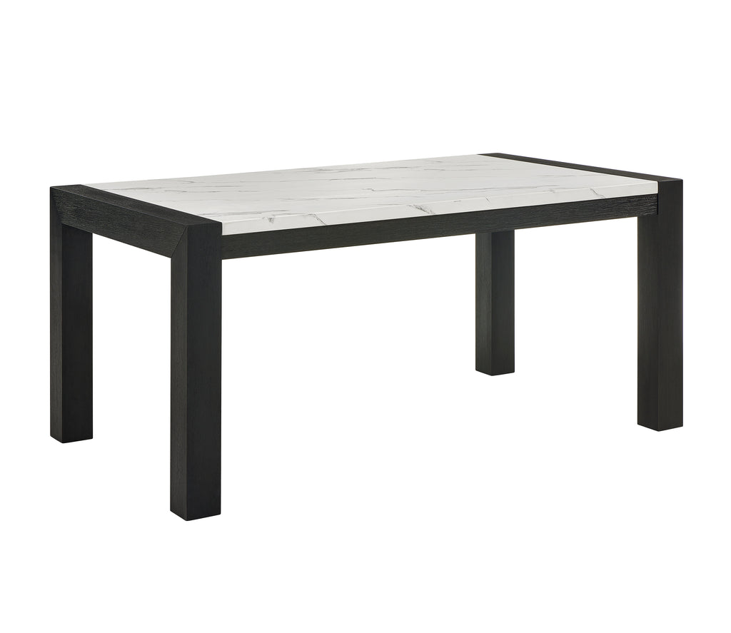 Rectangular table with black frame and white top on a white background