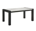 Rectangular table with black frame and white top on a white background