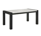 Rectangular table with black frame and white top on a white background