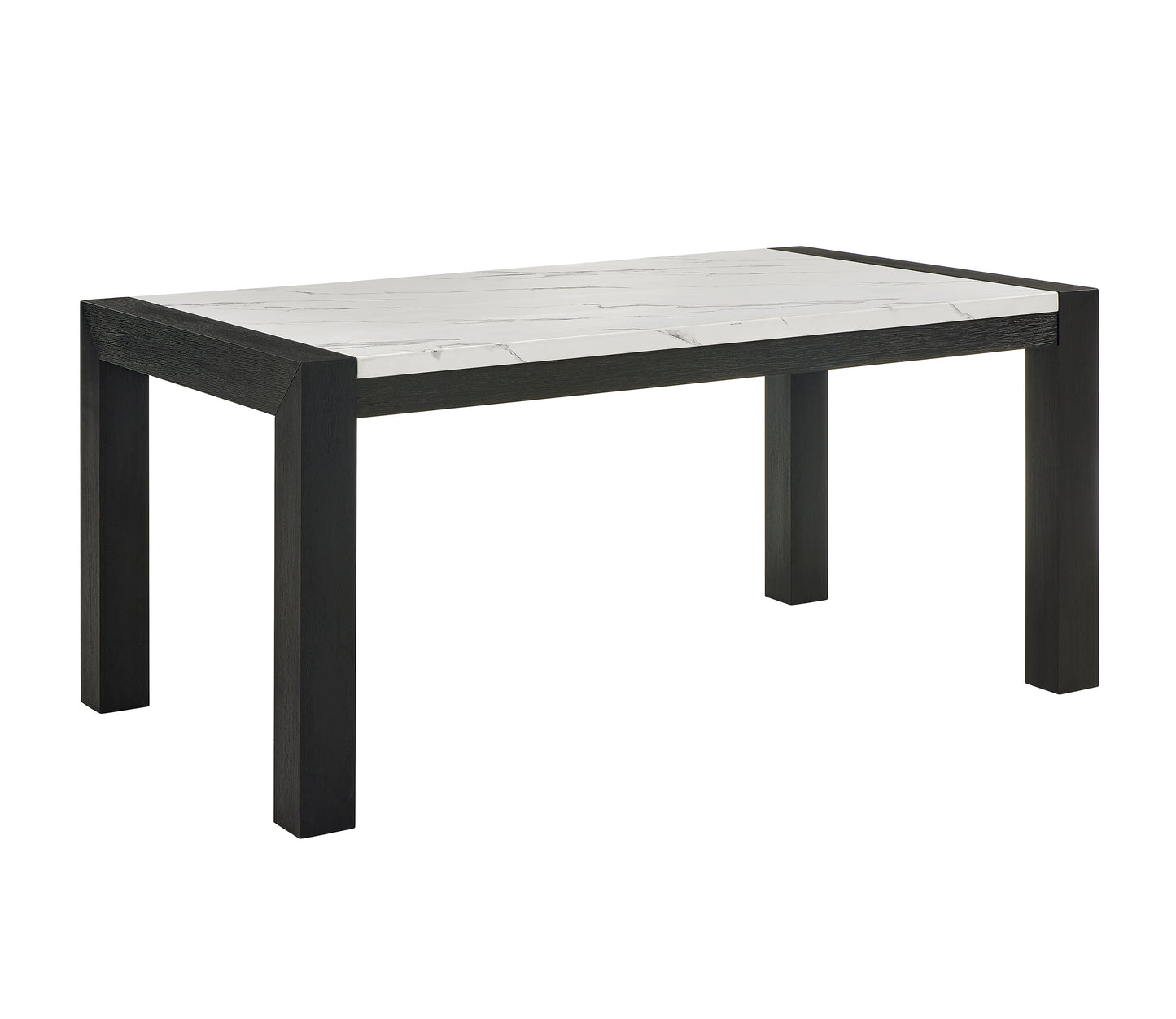 Rectangular table with black frame and white top on a white background