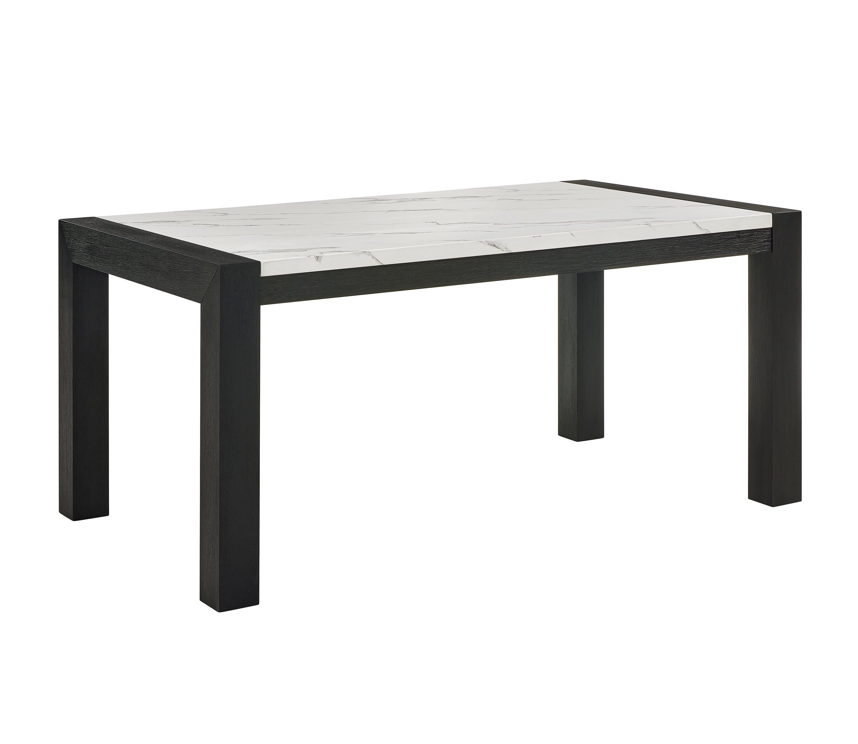 Rectangular table with black frame and white top on a white background