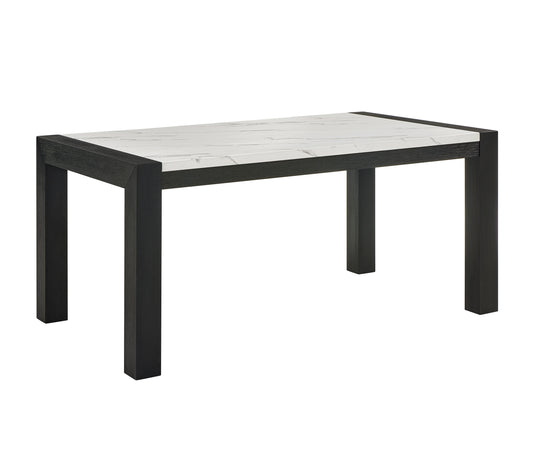 Rectangular table with black frame and white top on a white background