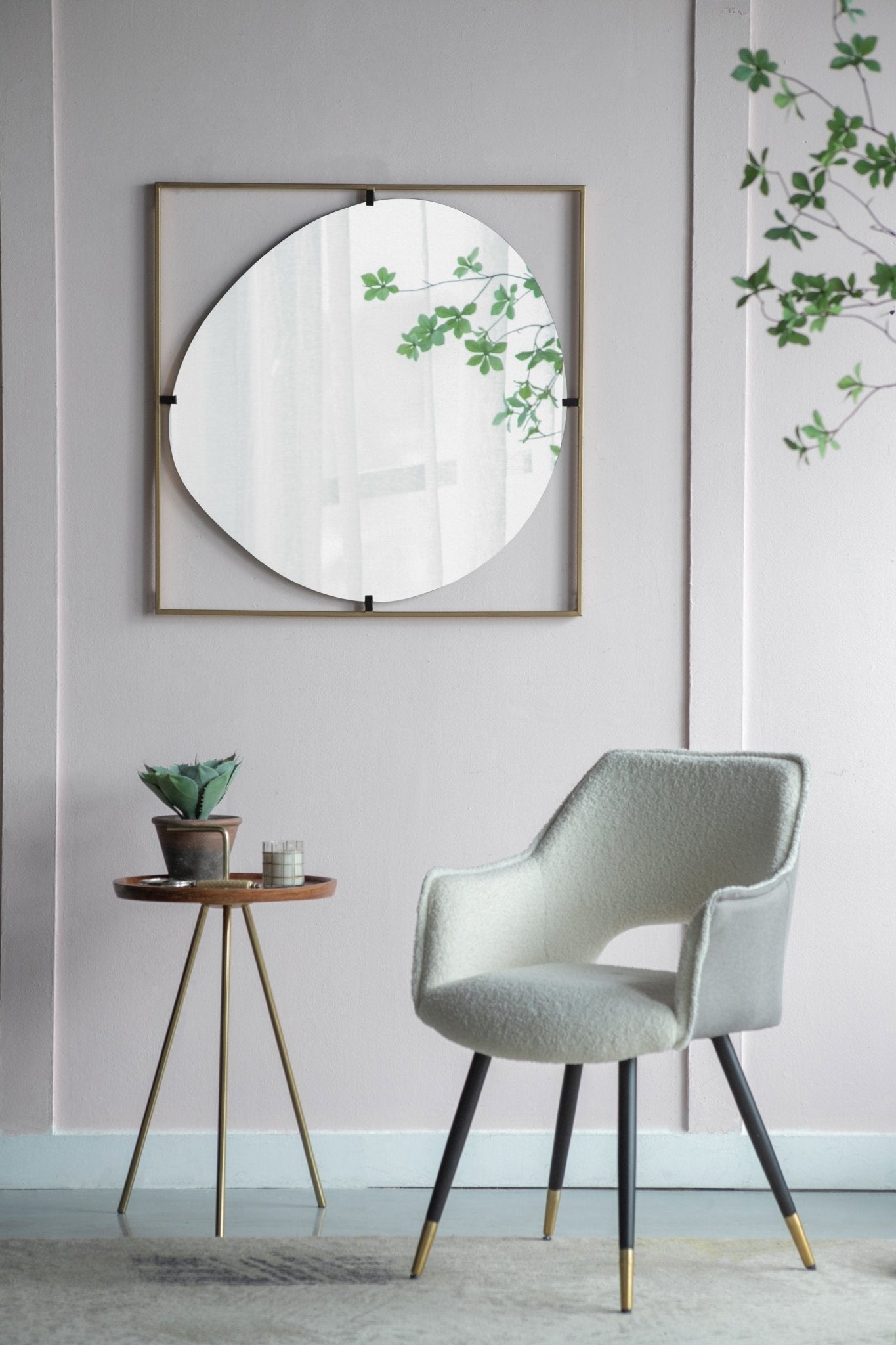 32x1x32" Poppy Mirror with Gold Metal Frame Contemporary Design for Bathroom, Entryway Wall Decor - Groovy Boardz