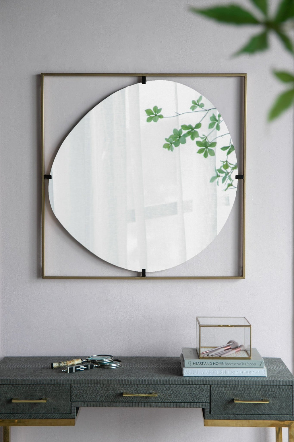 32x1x32" Poppy Mirror with Gold Metal Frame Contemporary Design for Bathroom, Entryway Wall Decor - Groovy Boardz