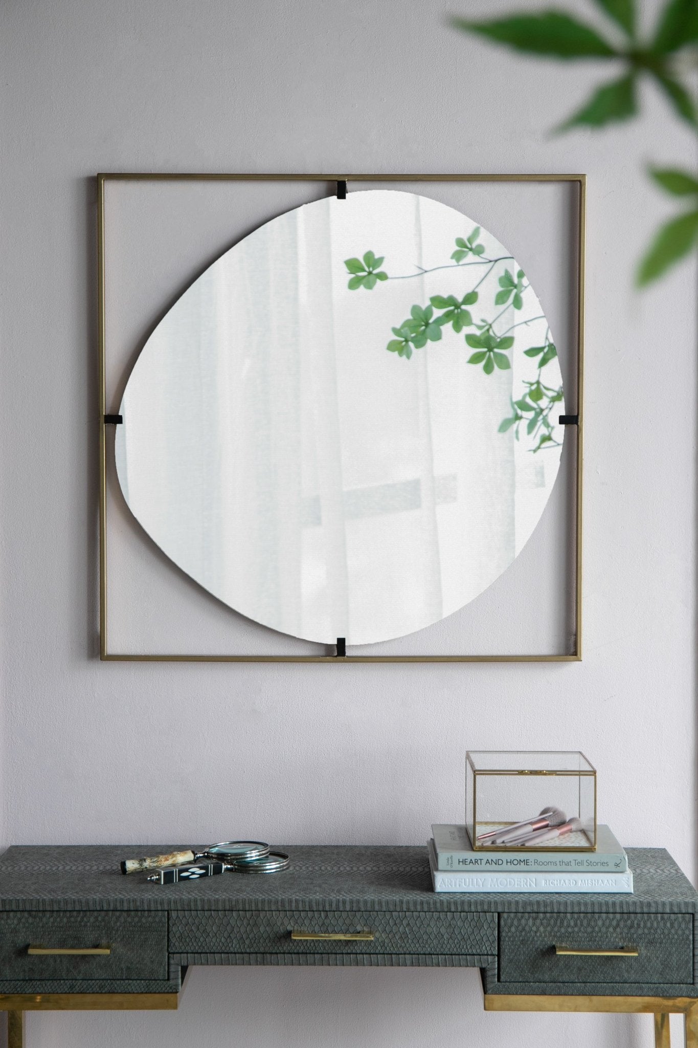 32x1x32" Poppy Mirror with Gold Metal Frame Contemporary Design for Bathroom, Entryway Wall Decor - Groovy Boardz