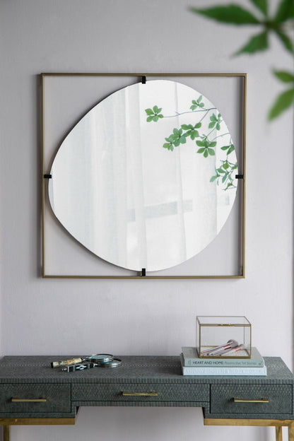 32x1x32" Poppy Mirror with Gold Metal Frame Contemporary Design for Bathroom, Entryway Wall Decor - Groovy Boardz