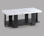 Gray 3-Piece Cocktail Set White Faux Marble Table Top Coffee Table and Two Matching End Tables Living Room Wooden Furniture White Black