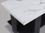 Gray 3-Piece Cocktail Set White Faux Marble Table Top Coffee Table and Two Matching End Tables Living Room Wooden Furniture White Black
