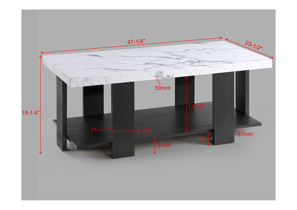 Gray 3-Piece Cocktail Set White Faux Marble Table Top Coffee Table and Two Matching End Tables Living Room Wooden Furniture White Black