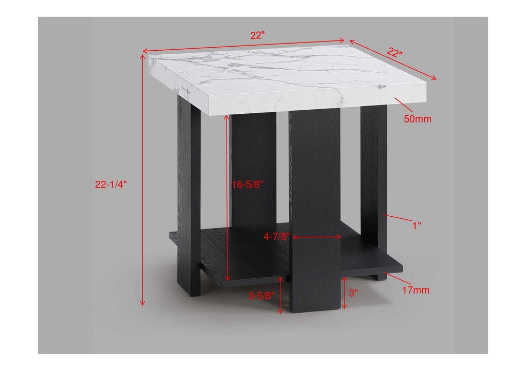 Gray 3-Piece Cocktail Set White Faux Marble Table Top Coffee Table and Two Matching End Tables Living Room Wooden Furniture White Black