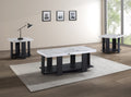 Gray 3-Piece Cocktail Set White Faux Marble Table Top Coffee Table and Two Matching End Tables Living Room Wooden Furniture White Black