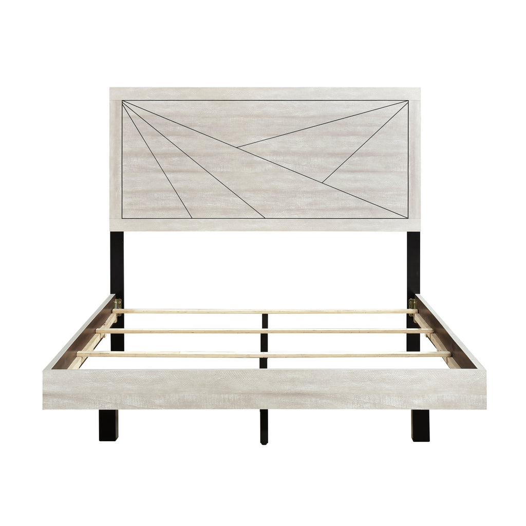 Contemporary Gray Oak Finish Full Bed Durable Wooden Bedroom Furniture 1pc Line Pattern Headboard