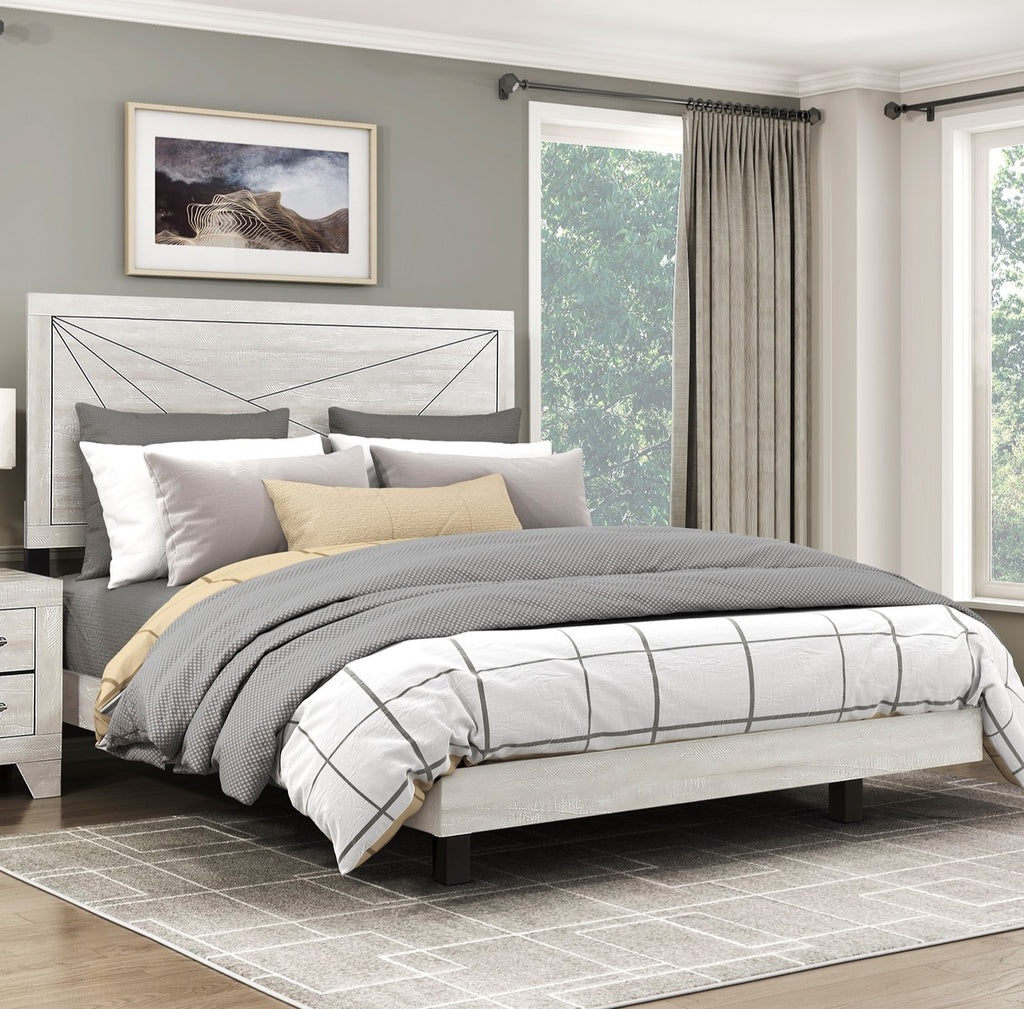 Contemporary Gray Oak Finish Full Bed Durable Wooden Bedroom Furniture 1pc Line Pattern Headboard