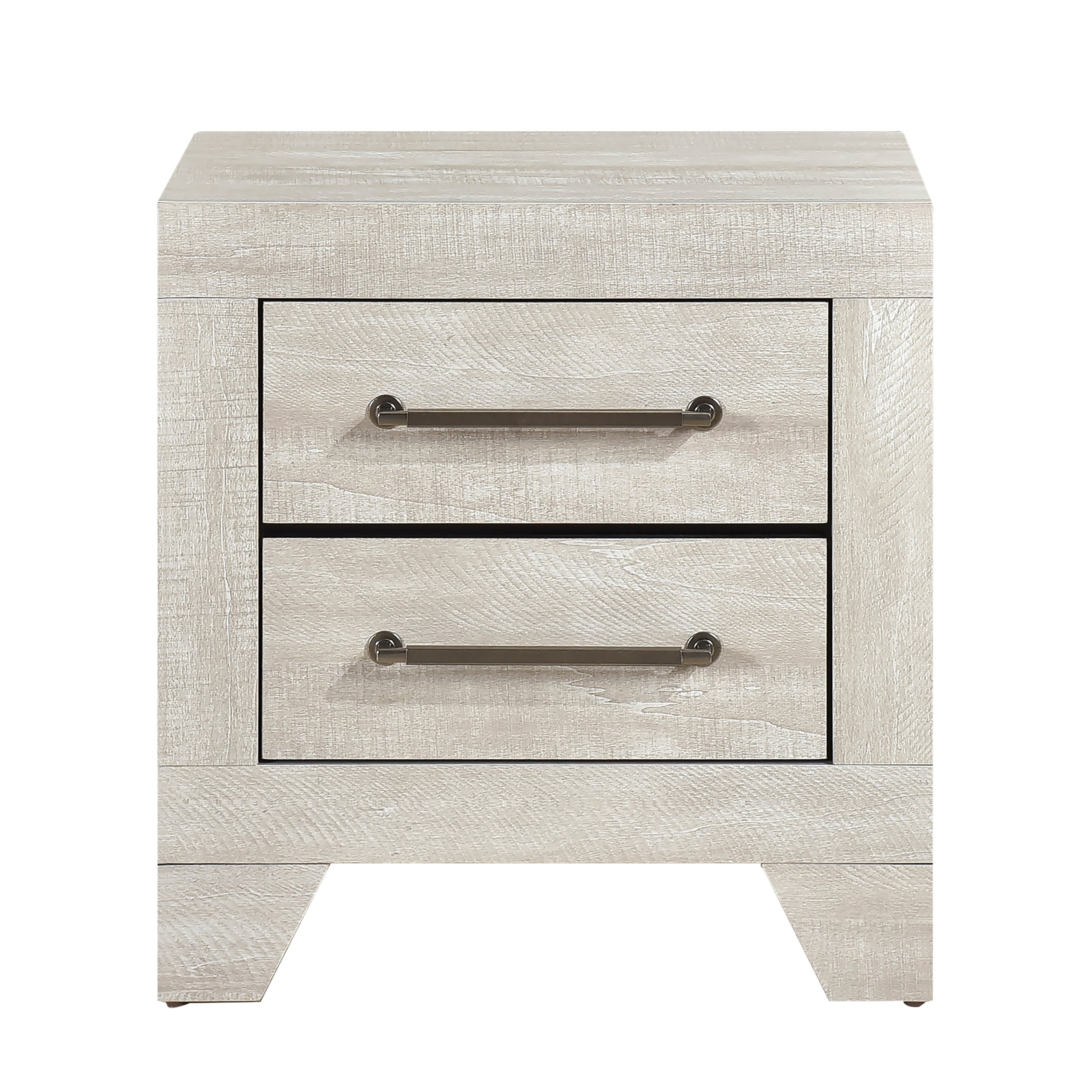Contemporary Gray Oak Finish Nightstand with 2x Drawers Wooden Bedroom Furniture 1pc