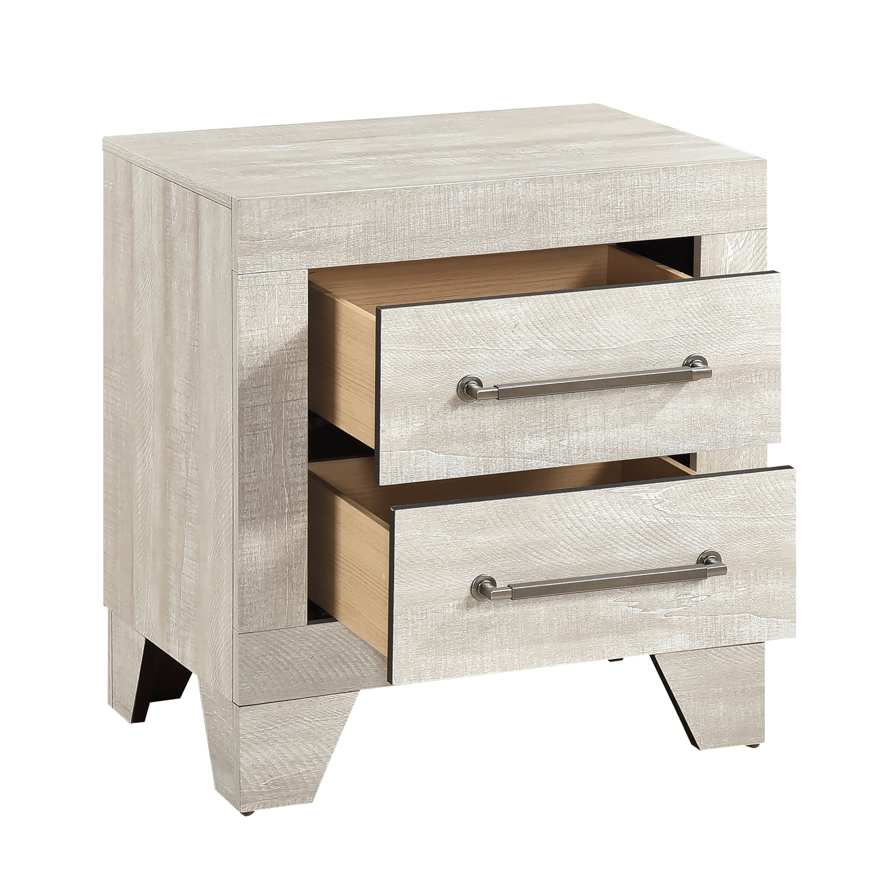 Contemporary Gray Oak Finish Nightstand with 2x Drawers Wooden Bedroom Furniture 1pc