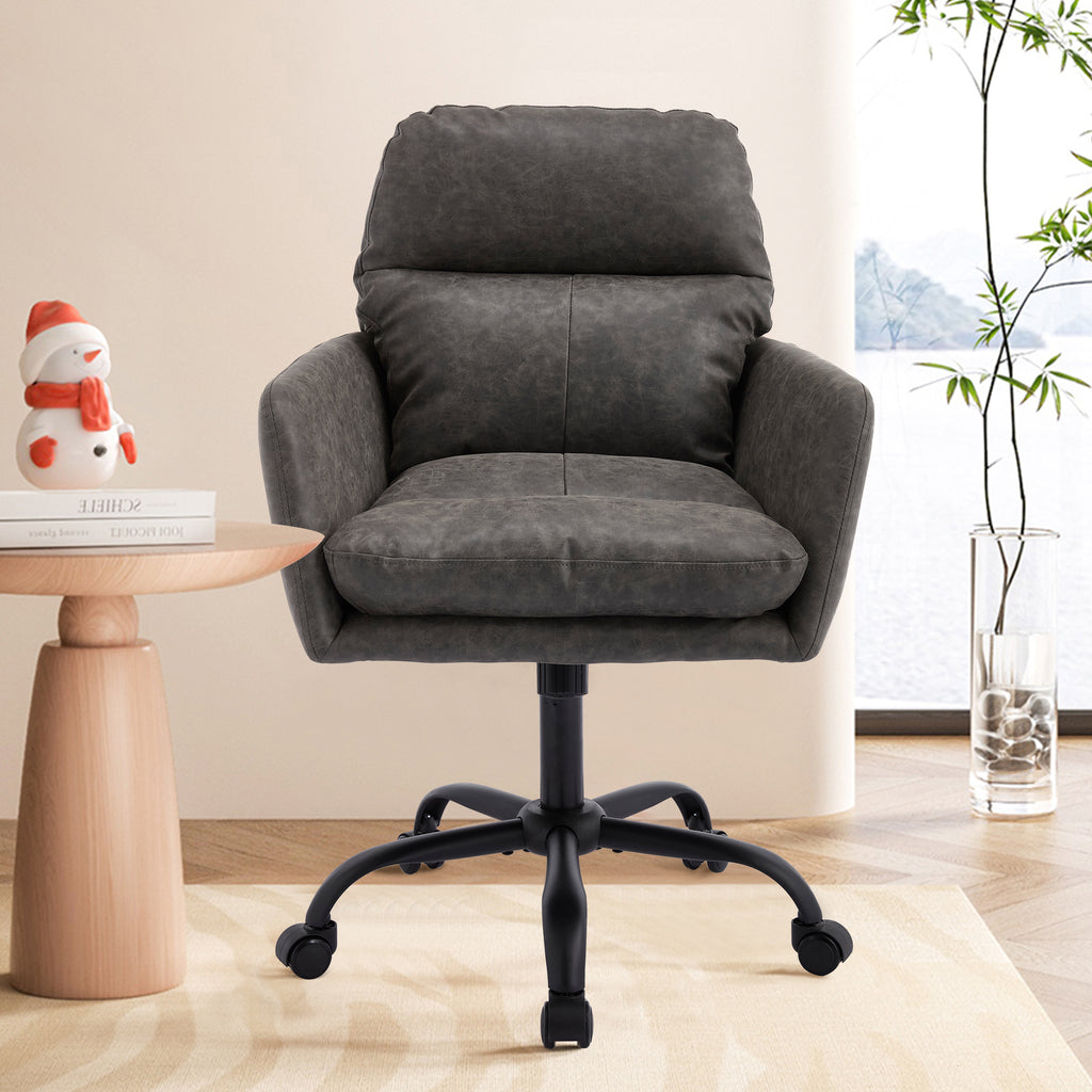 Artificial leather, PU leather, black base, adjustable in height, suitable for office, bedroom, dressing table and other environments. An office chair.Gray Office Chair