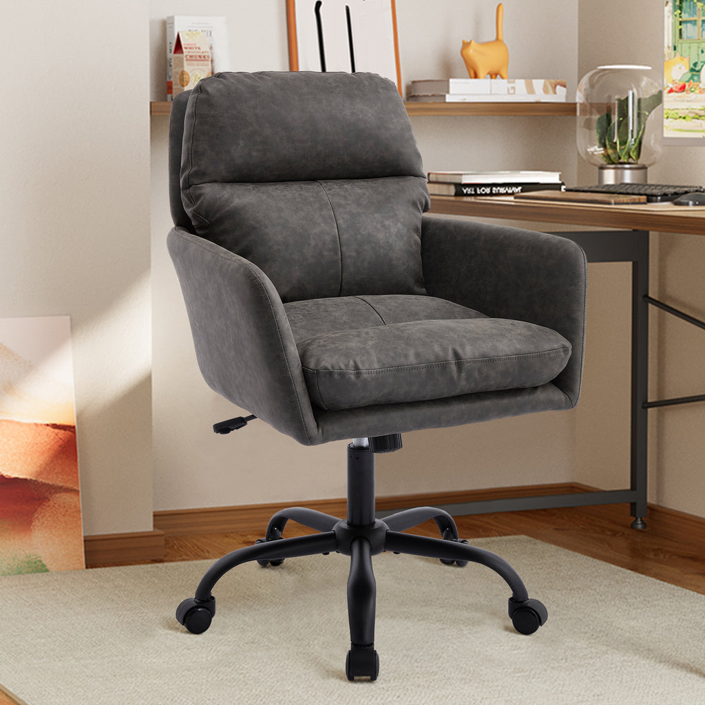 Artificial leather, PU leather, black base, adjustable in height, suitable for office, bedroom, dressing table and other environments. An office chair.Gray Office Chair