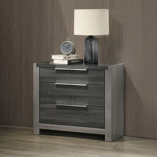 Contemporary Gray Finish 3-Drawers Nightstand Wooden 1pc Bedroom Furniture Bedside Table