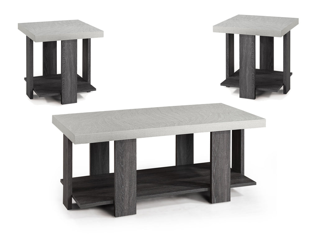 Gray 3-Piece Cocktail Set Wooden Table Top Coffee Table and Two Matching End Tables Living Room Wooden Furniture