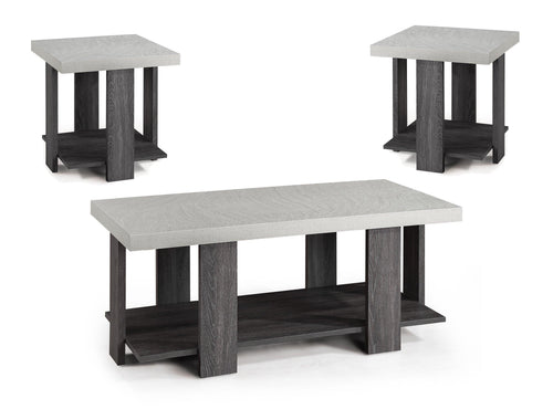 Contemporary Gray Wood 3-Piece Coffee Table Set.