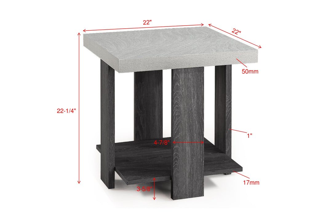 Gray 3-Piece Cocktail Set Wooden Table Top Coffee Table and Two Matching End Tables Living Room Wooden Furniture