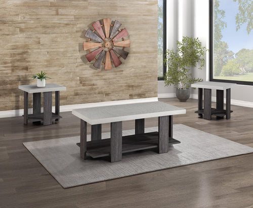 Contemporary Gray Wood 3-Piece Coffee Table Set.