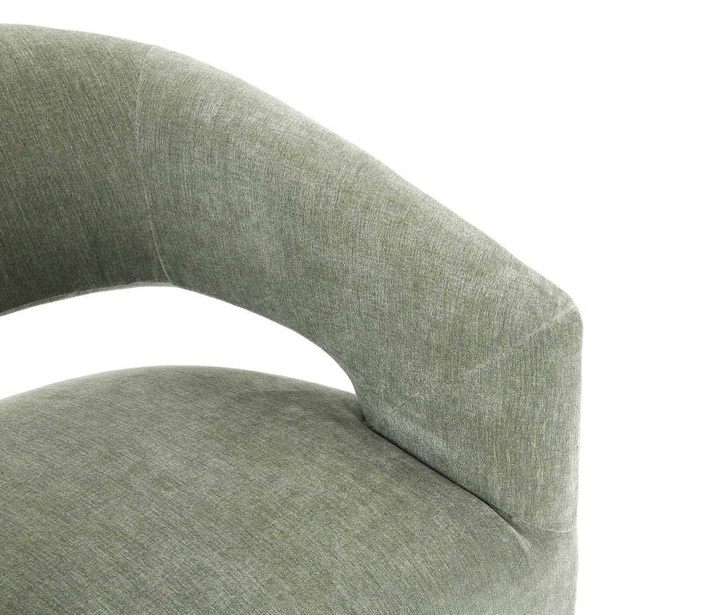 Contemporary Style 1pc Arm Chair With Caster Barrel Back Design Neutral Textured Fabric Green Finish Primary Living Room Accent Chair