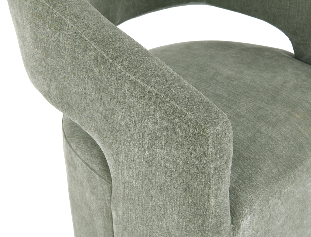 Contemporary Style 1pc Arm Chair With Caster Barrel Back Design Neutral Textured Fabric Green Finish Primary Living Room Accent Chair