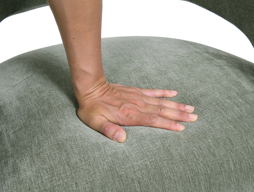 Contemporary Style 1pc Arm Chair With Caster Barrel Back Design Neutral Textured Fabric Green Finish Primary Living Room Accent Chair